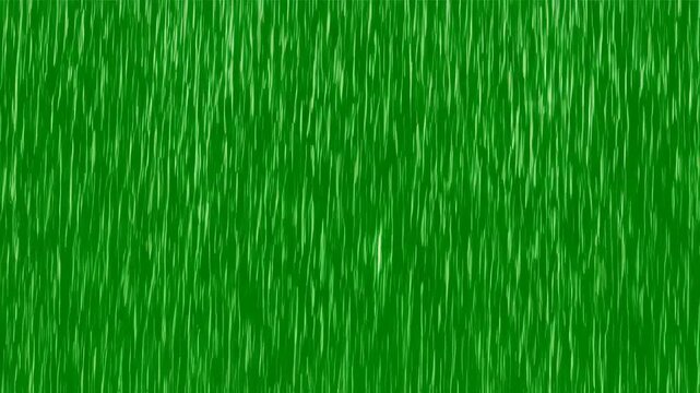 Abstract Rain Effect with falling white lines on a solid green background ideal for chroma key compositing and video editing.
