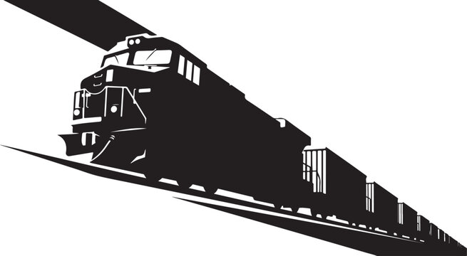 Black train locomotive, freight train, vector illustration, transportation icon, rail transport