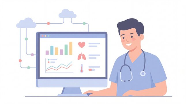 Doctor Using Digital Healthcare Dashboard Illustration