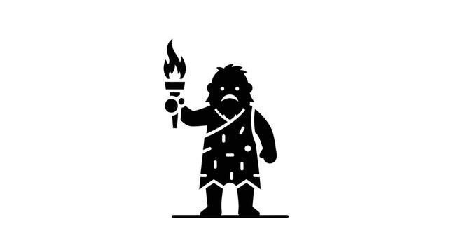 Cave man holding a burning torch.