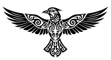 Obraz premium Tribal Raven Tattoo Design - Black Ink Bird Illustration