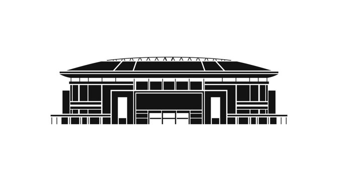 Stadium building silhouette icon, soccer or football arena isolated on white background.