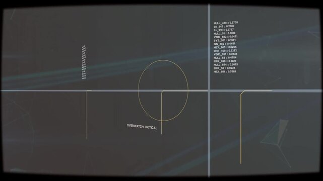 Frame updates driving reticle-crosshair shifting, tracelines extending, showing OVERWATCH CRITICAL