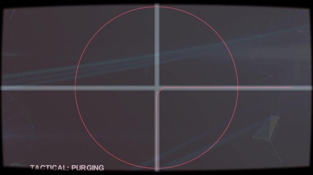 Simulated HUD starting purge, reticle drifting and red circle cropping offscreen, status flickering