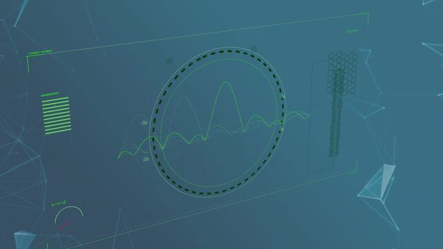 Dashed arc appearing, central HUD expanding, waveform oscillating, markers aligning for status