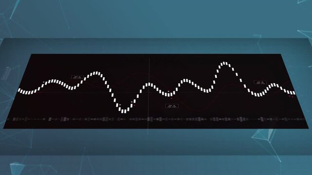 Black display animating white-block waveform after data feed triggers, visualizing peaks and labels