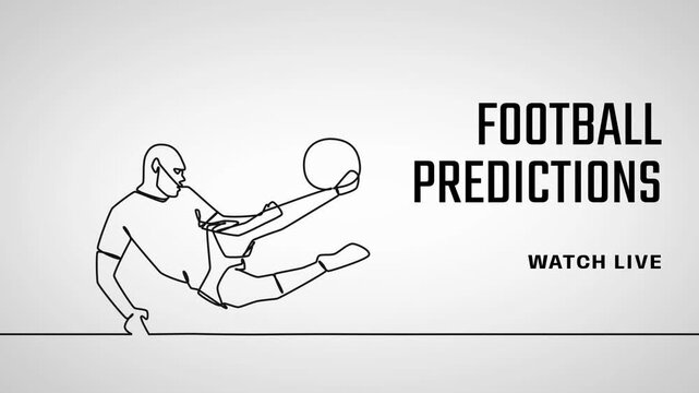 Line drawing player from left, balancing kicking ball, sliding, revealing FOOTBALL PREDICTIONS
