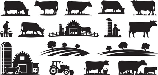 cow farm silhouette set. silhouette vector illustration © alimon