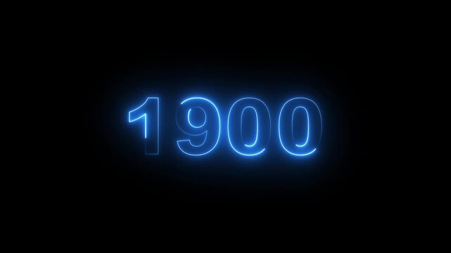 1900 neon line text. Abstract 1900 neon text animation, Glowing neon number text background 4k video.