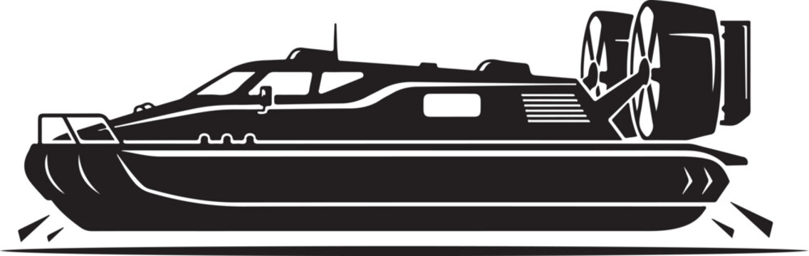 Black hovercraft, vector hovercraft icon, air cushion vehicle, transportation symbol