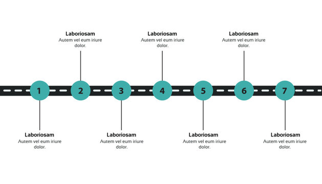 Road Roadmap Infographic with Seven Steps and Business Icons