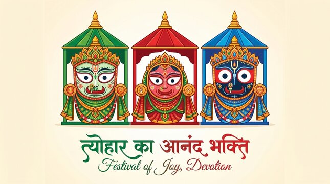 Happy Rath Yatra jagannath rathyatra festival traditional hindi text poster vector banner template