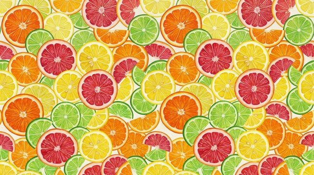 Citrus fruit slice repeat sliced citrus orange lemon lime grapefruit - Seamless Pattern for Commercial Use