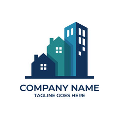 Fototapeta premium A stylish logo featuring a modern city skyline with colorful buildings, designed to represent urban development, housing, and real estate opportunities in today's market.