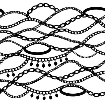Gothic Chain Bracelet Seamless Pattern, Bangle Charm Figaro Link Vector, Flat Jewelry Line Art for Luxury Fashion Branding
