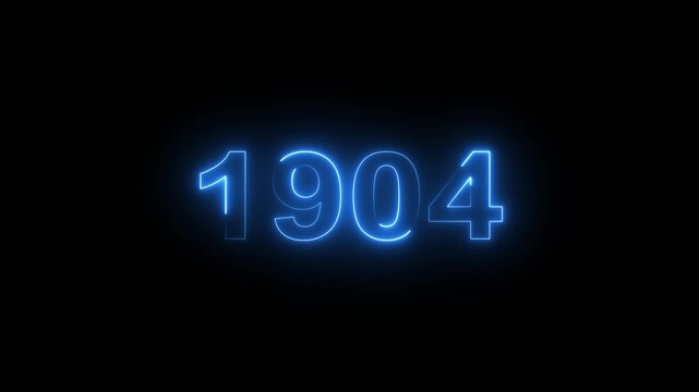 1904 neon line text. Abstract 1904 neon text animation, Glowing neon number text background 4k video.