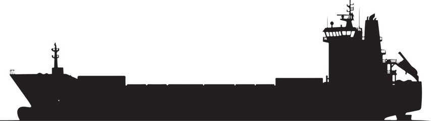 Fototapeta premium Cargo ship, freighter silhouette, black vessel, maritime icon, transportation symbol