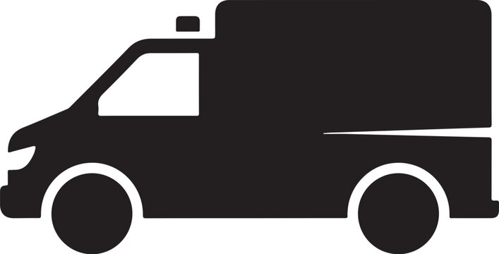 Black delivery van, delivery truck icon, vehicle silhouette, transportation symbol