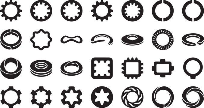 Professional Lock Washer Silhouette Vector Icon Grid