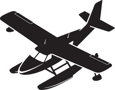 Seaplane, airplane, floatplane, black silhouette, vector icon, aircraft