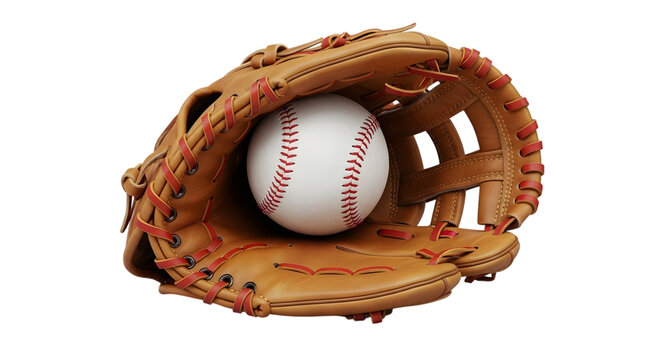 Baseball inside a leather glove isolated on transparent background
