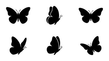 Butterfly Silhouettes, Six Insect Icons, Winged Creature Vector Graphics, Delicate Flying Animal Illustrations, Nature Element Set © YusraSultana