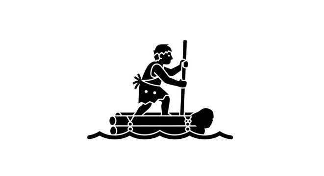 Man on a raft with paddle.