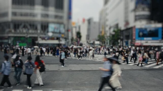 Miniature tilt-shift effect of crowd crossing shibuya street