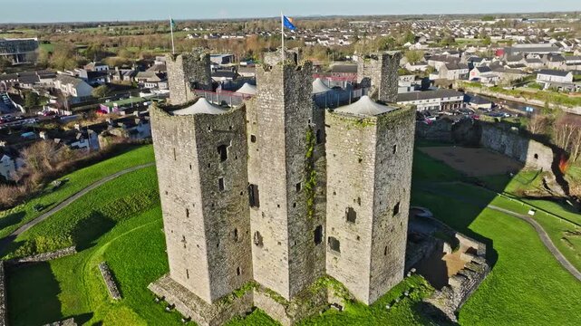 Smooth orbit around Trim Castle capturing scale and surroundings.