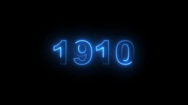 1910 neon line text. Abstract 1910 neon text animation, Glowing neon number text background 4k video.
