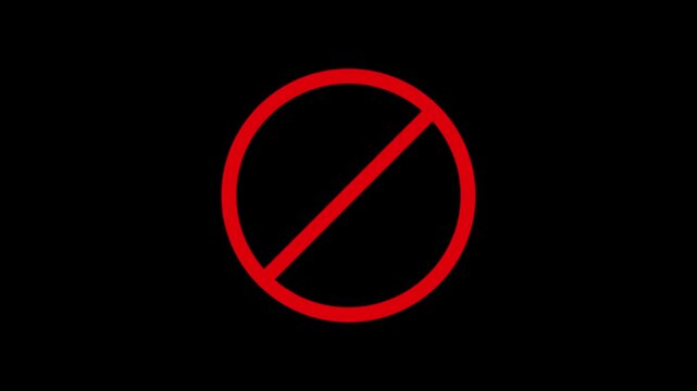 Red Prohibition Symbol On Black Background .: prohibition4k, animated, animation, background, ban symbol, caution, circle, circle icon, circle load, cross, cross icon, cross mark, crossbar, danger, 