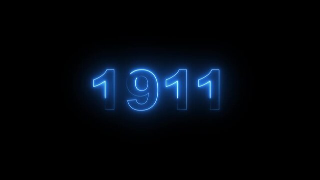 1911 neon line text. Abstract 1911 neon text animation, Glowing neon number text background 4k video.