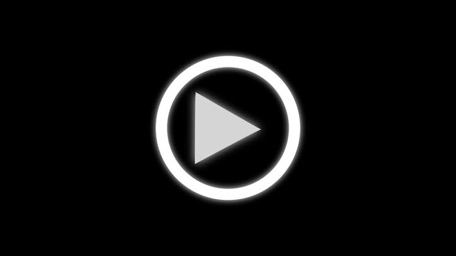 play icon, video play icon for website and mobile design animation on black background. glowing play button animation. Press to play. On black background .Video, play