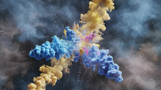 Vibrant Multi Colored Smoke Burst Animation With Fluid Powder Motion On Black Background