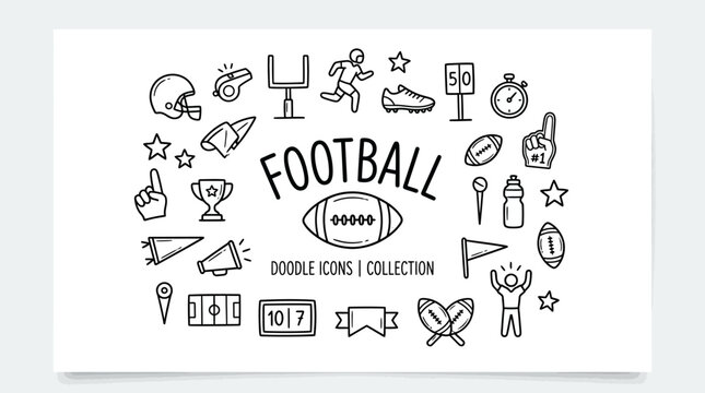American Football Sport Game Icons Set.