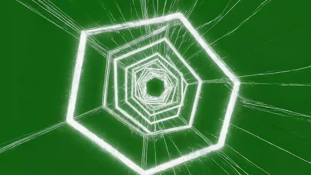 Abstract Hexagon Tunnel Loop on Green Screen Background.