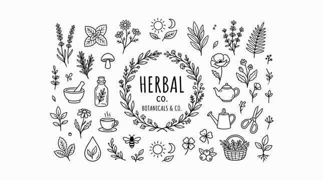 Herbal tea botanical illustrations collection.