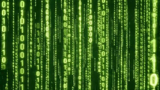 Digital Rain Binary Code Falling Animation Loop.