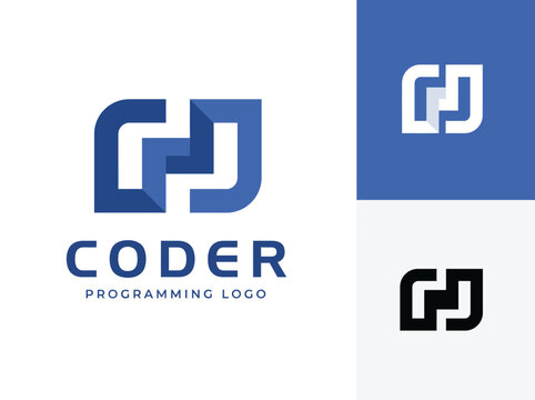 The image contains a modern coder logo featuring a geometric design, ideal for software developers and tech startups looking for a sleek visual identity in their branding.