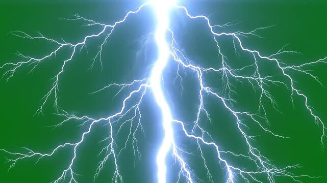 Dynamic Lightning Strike on Green Screen Background.