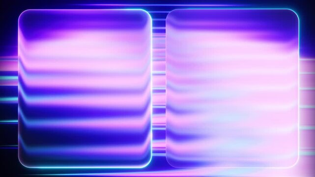 Glowing glassmorphism two UI frames animated background blue pink neon liquid glass rounded rectangle loop &mdash; frosted glass backdrop for text overlay