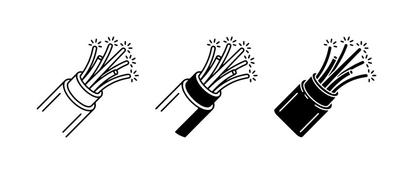 Fiber Optic Cable Icons, Data Transmission, Network Connectivity, Technology Symbols, Digital Communication, Internet Infrastructure, Electrical Wires
