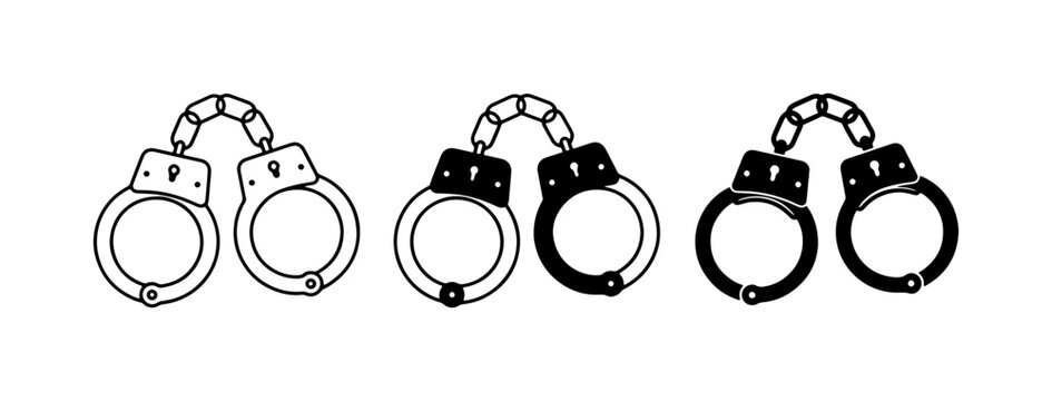 Handcuffs Vector Icons, Restraint Symbols, Law Enforcement and Justice Graphics, Criminal Justice Icons, Security and Control Elements
