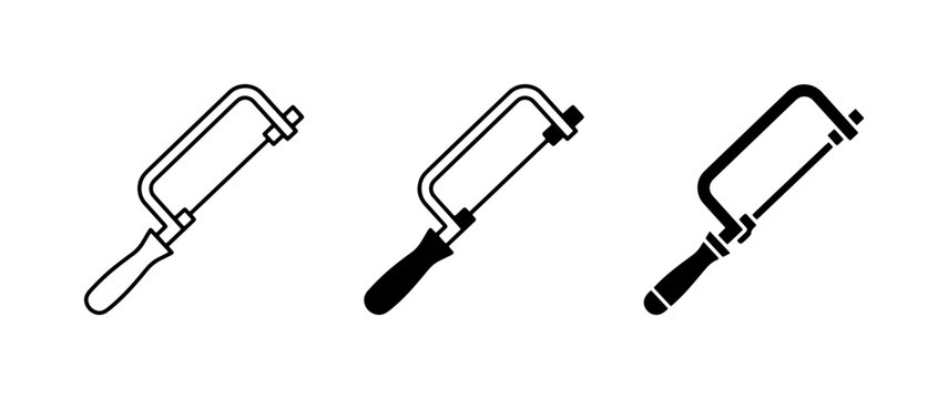 Hacksaw Icons Set, Metal Cutting Tool Vector Graphics, Hand Saw Illustration for DIY and Construction Projects