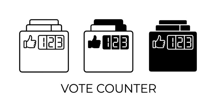 Vote Counter Icons, Social Media Like Button Tally Devices, Digital Display Election Machines, Modern Graphic Elements