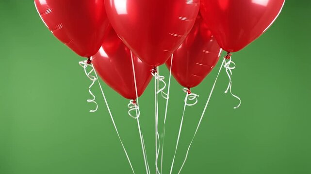 Heart Shaped Red Balloons on Green Screen Background.