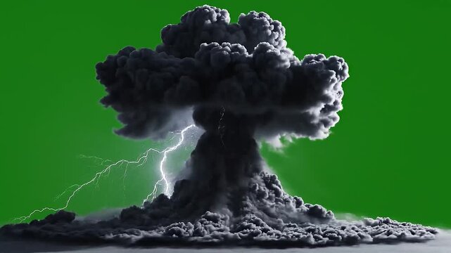Massive Explosion with Lightning on Green Screen.