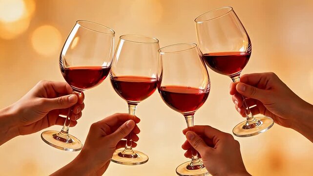 Hands holding wine glasses in a toast