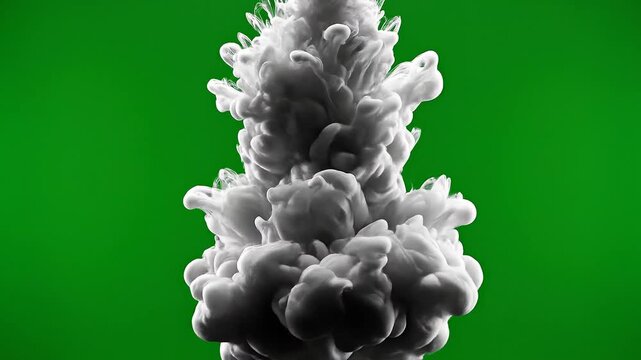 White Ink Cloud Spreading in Water on Green Screen Background.