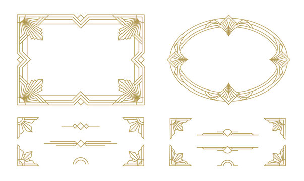 Art Deco Gold Frames and Geometric Design Elements Set